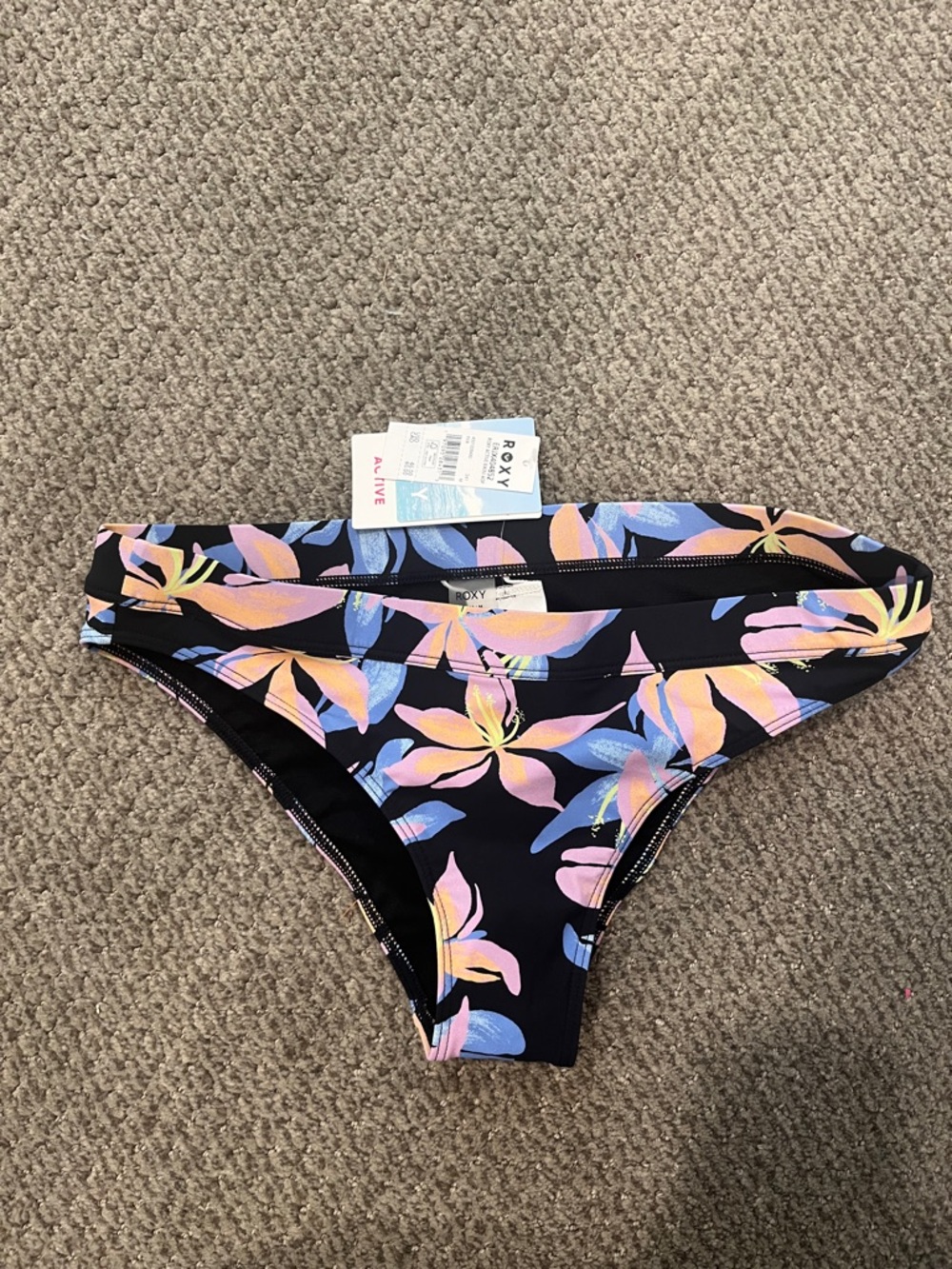 Roxy Black Bikini Bottoms with Pink, Peach & Blue Floral Print